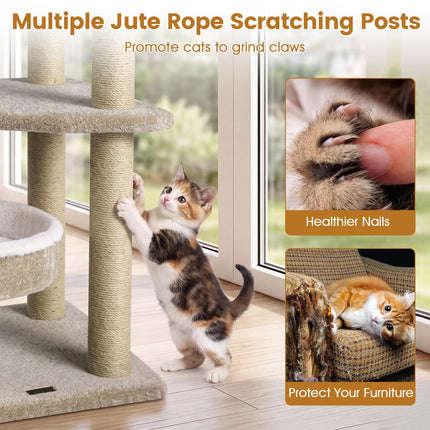 DREAMADE 36-Inch Modern Cat Tree with Scratching Posts & 2 Beds