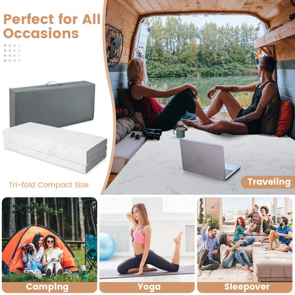 Dreamade 4 Inch Tri Folding Mattress,CertiPUR-US Gel-Infused Memory Foam with Bamboo Cover Carry Bag