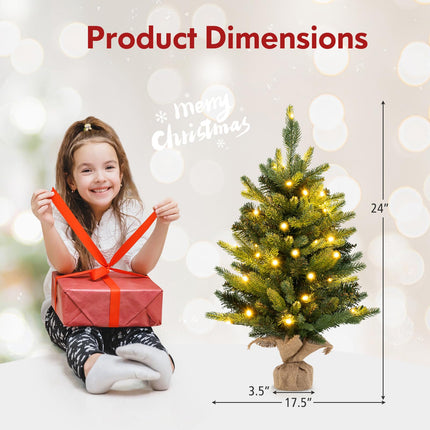 Dreamade 2ft Pre-Lit Tabletop Christmas Tree, Small Artificial Spruce Tree w/ 35 LED Lights