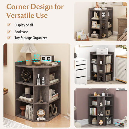 Dreamade 3-Tier Corner Cabinet with Charging Station, Corner Shelf with 9 Cubbies, 2 USB Ports & 4 Outlets
