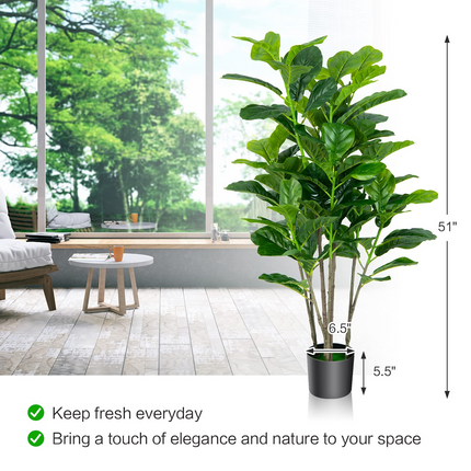 Dreamade Fake Fiddle Leaf Fig Tree, 2-Pack 51'' Tall Artificial Tree Greenery Plants in Pots W/100 Leaves - DreamadeUS