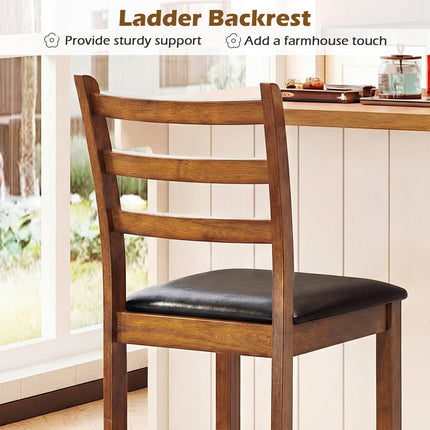 Dreamade 24" Ladder Back Wood Counter Bar Stools Set of 2/4 Padded Faux Leather Upholstered Seat & Footrest