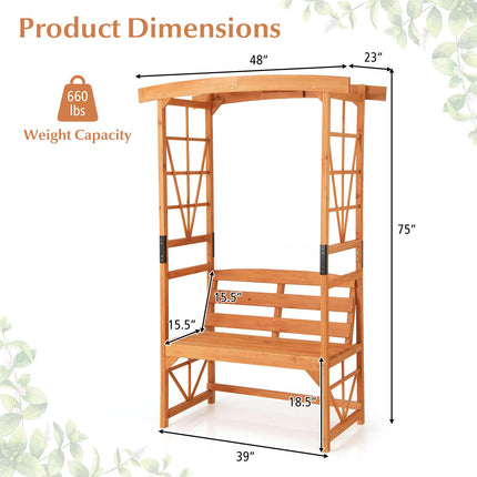 Dreamade Garden Arbor with Bench - Wooden Garden Arch Trellis for Climbing Plants Vines, 2-Person Outdoor Bench