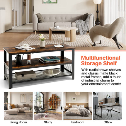 Dreamade TV Stand for TV up to 50 Inches, 43.5 inch Wood Industrial TV Cabinet with 3-Tier Storage Shelves, Rustic Brown