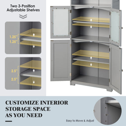 Dreamade 64" Tall Bathroom Storage Cabinet, Freestanding Kitchen Pantry Cupboard with 2 Cabinets