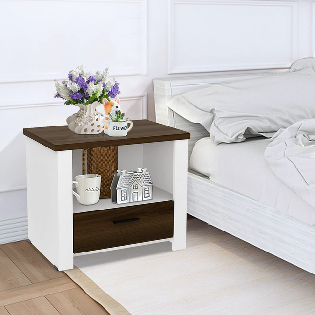 Dreamade Nightstand, End Table with Glide Sliding Drawer & Open Cabinet, Modern Sofa Side Table for Living Room