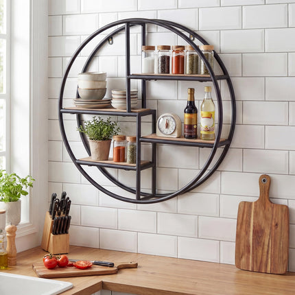 Dreamade Industrial Style Round Wall Shelves for Living Room