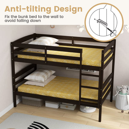 Dreamade Bunk Bed, Solid Wood Detachable Bed Frame with High Guardrails & Integrated Ladder