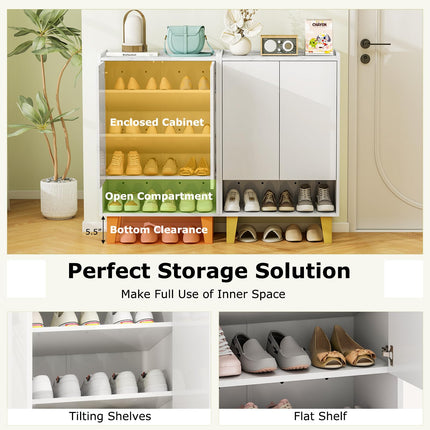 Dreamade 5-Tier Shoe Cabinet with Doors, Faux Marble Shoe Rack Organizer with Anti-Tipping Kit & Flat Tilting Storage Shelves