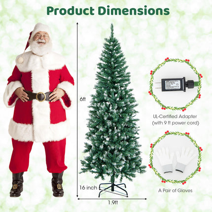 Dreamade 9ft Pre-Lit Artificial Pencil Christmas Tree, Hinged Slim Xmas Tree with 500 Warm-White LED Lights