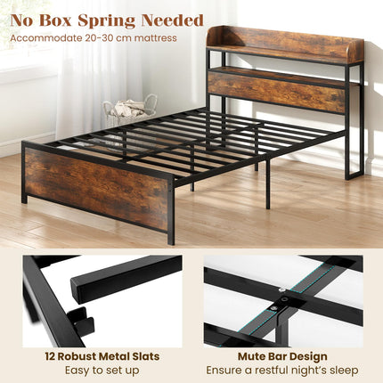 Dreamade Metal Platform Bed Frame with Storage Headboard