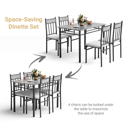 5 Pieces Faux Marble Dining Set Table with Solid Steel Frame