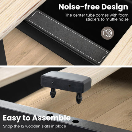Dreamade Full/Queen Size Bed Frame with 4 Storage Drawers & LED Lights, Headboard & Charging Station, Wooden Slats, Easy Assembly, Grey