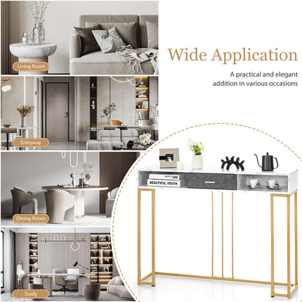 Dreamade Console Table with Drawer - Sofa Side Table with Anti-Toppling Device & Adjustable Foot Pads