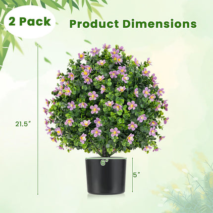 Dreamade Set of 2 Faux Potted Plants Artificial Shrubs Bushes with Flowers