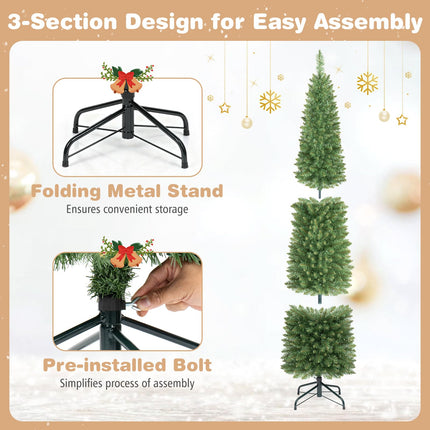 DREAMADE 5/6/7/8/9 FT Pre-Lit Pencil Christmas Tree, Slim Artificial Xmas Tree