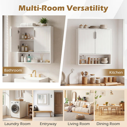 Dreamade Fluted Bathroom Wall Cabinet | Over-the-Toilet Medicine Cabinet w/ 2 Doors