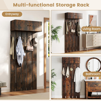 Dreamade Wall Mounted Coat Rack 2-in 1 Hall Tree w/ 5 Double Hooks & 2-Door Cabinet