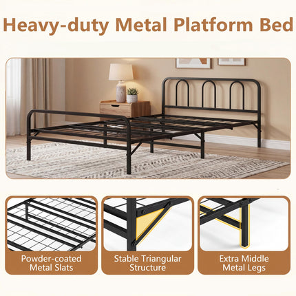 Dreamade Foldable Metal Twin Bed Frame with Headboard and Footboard