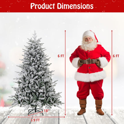 Dreamade 6ft Pre-Lit Snow Flocked Christmas Tree, Artificial Hinged Full Xmas Tree with 260 Multicolored LED Lights