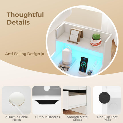 Dreamade Nightstand with LED Light and Charging Station for Living Room Bedroom