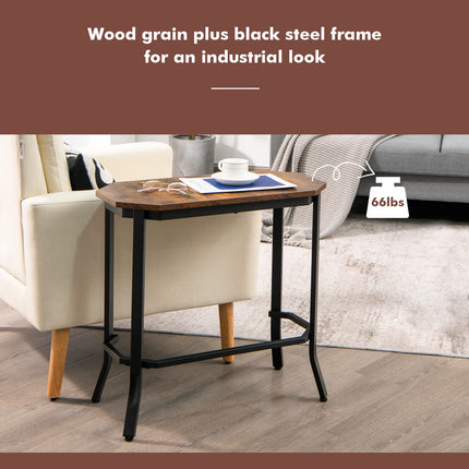 Dreamade Narrow End Table w/Rustic Wood Grain & Stable Steel Frame, 25.5"x12.5"x24.5" Rustic Brown