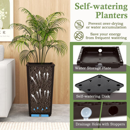 Dreamade Set of 2 Outdoor Wicker Flower Pot, 23 Inch Tall Planters with Drainage Hole, Self-Watering Tray