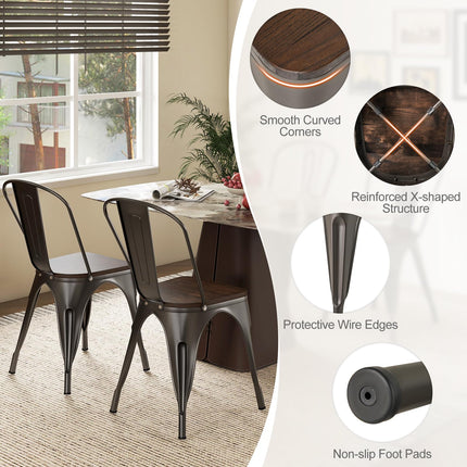 Dreamade Metal Dining Chairs Set of 4, Stackable Kitchen Chairs with Wood Seat & Removable Backrest