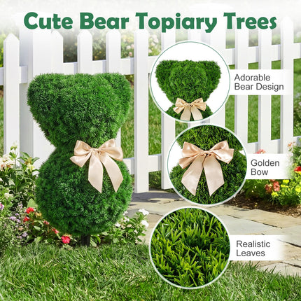 Dreamade 2 Pcs Teddy Bear Topiary Trees 16.5”Sun-Resistant Faux Boxwood Plants