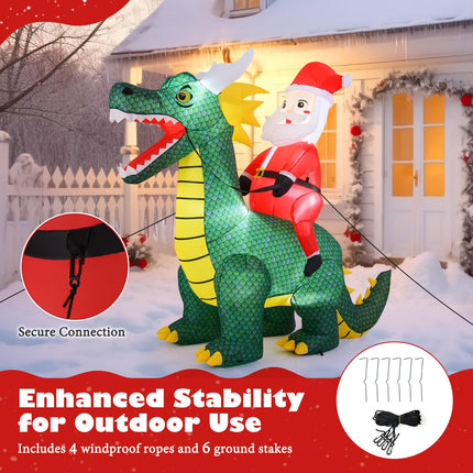 Dreamade 6.7 FT Inflatable Christmas Santa Claus Riding Dinosaur Decoration with Lights Stakes