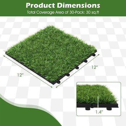 Dreamade 12” x 12” Pack of 30 Fake Grass Turf Tiles Set