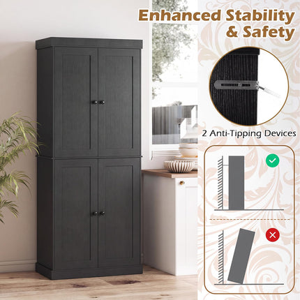 Dreamade 72.5'' Kitchen Pantry Cabinet w/4 Doors & 2 Adjustable Shelves