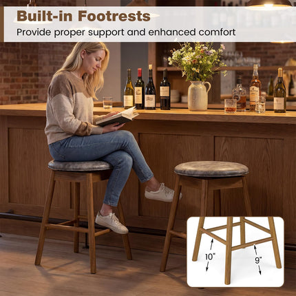 Dreamade Swivel Counter Height Barstools with Solid Wood Legs and Footrests