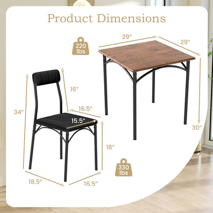 Dreamade 3-Piece Dining Table Set Square Kitchen Table with 2 Upholstered Armless Chairs