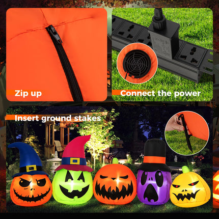 DREAMADE 9 FT Lighted Halloween Inflatable Pumpkin Patch with Witch Hats