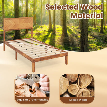 Dreamade Wood Twin Bed/Full Size Bed/Queen Bed Frames with Headboard, Solid Acacia Wood Platform Bed with 12 Strong Wooden Slat Support