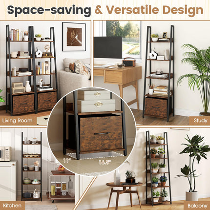 Dreamade 5-Tier Industrial Ladder Bookshelf with Removable Fabric Drawer (1/2)