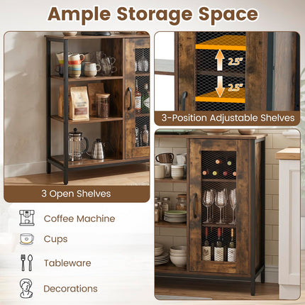 Dreamade Industrial Side Cabinet with Metal Mesh Door and 3 Open Shelves