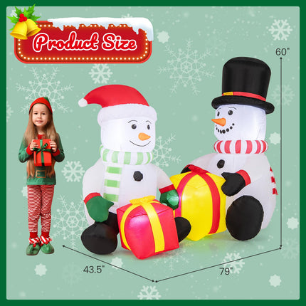 Dreamade 5FT Christmas Inflatables, LED Lighted Xmas Double Inflatable Snowmen Holding Gift Boxes