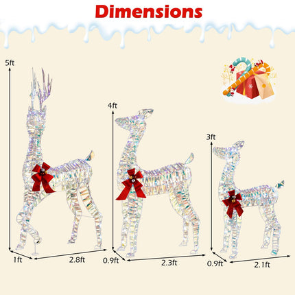 Dreamade 3-Piece Large Lighted Christmas Reindeer Family, Light up Xmas Decorations w/LED Lights & Bows