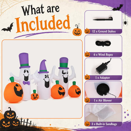 DREAMADE 8 FT Halloween Inflatable, 3 Ghosts & 4 Pumpkins Yard Decoration