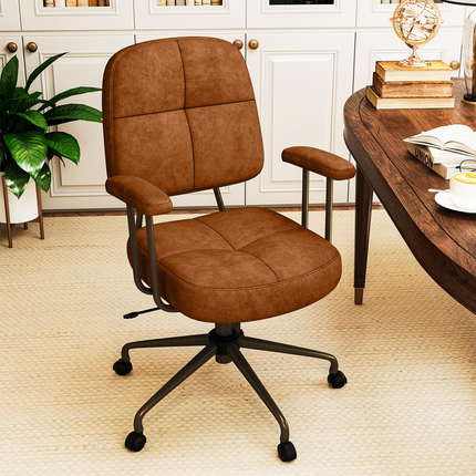 Dreamade Mid Century Modren Office Chair, Fuax Leather Desk Chair w/Armrest & Mid Back