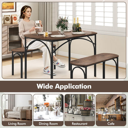 Dreamade Dining Table Set for 4, Modern Oval Kitchen Table Set with 2 Benches, Metal Frame