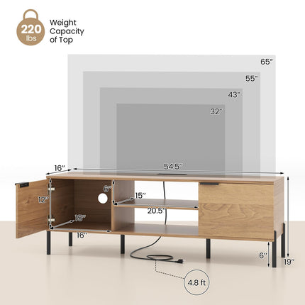 Dreamade TV Stand for TVs up to 65”, Entertainment Center with Charging Station, 2 Cabinets, Open Shelves, 6 Sturdy Metal Legs