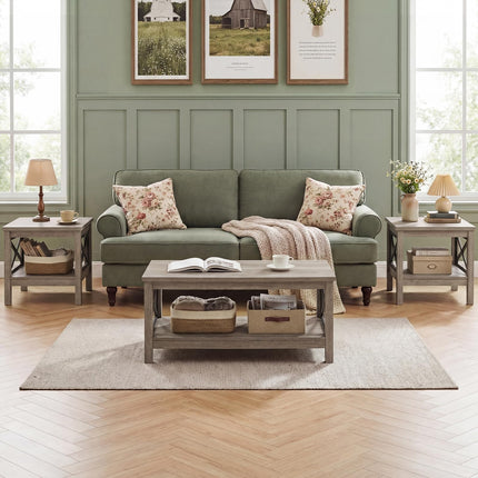 Dreamade 2-Tier Square End Table with Storage Shelf & X-Frame