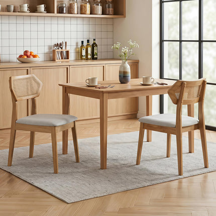 Dreamade Wood Dining Chairs Set of 2/4 Rattan Upholstered with Solid Wood Frame
