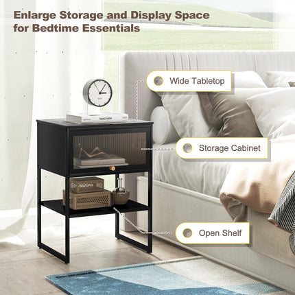 Dreamade Black Nightstand, Modern End Table with Flip up Door