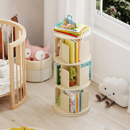 Dreamade 3-Tier Rotating Bookshelf 360° Display Rack w/Dividers & Anti-Falling Baffles