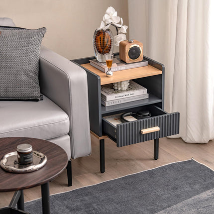 Dreamade Modern Nightstand with Drawer - Bedside Table with Open Shelf, Gray