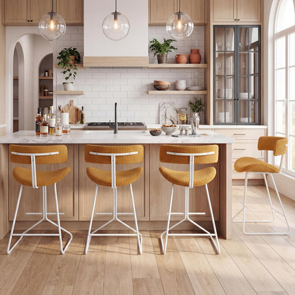 Dreamade 25" Fabric Upholstered Armless Counter Height Chairs with Metal Legs & Footrest